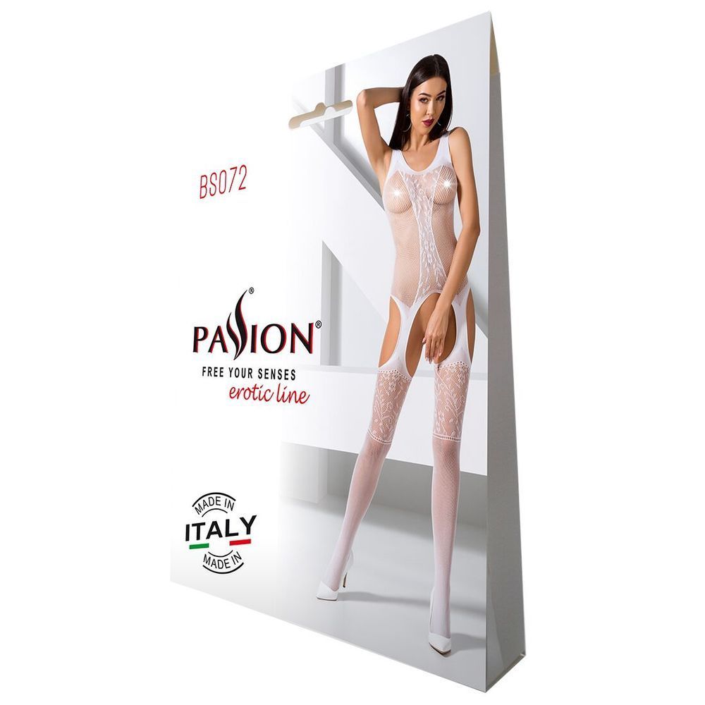 Бодістокінг з імітацією панчох та ажурною вставкою Passion BS072 white