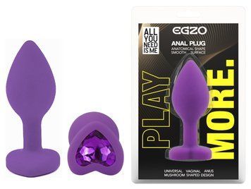 Силиконовая анальная пробка EGZO - Silicone Violet Heart Plug Violet, size S, Фиолетовый