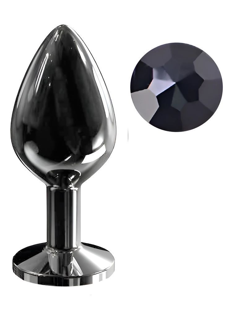 Анальна пробка з кристалом EGZO - Dark Gray Round Plug Black, size M, Темное серебро