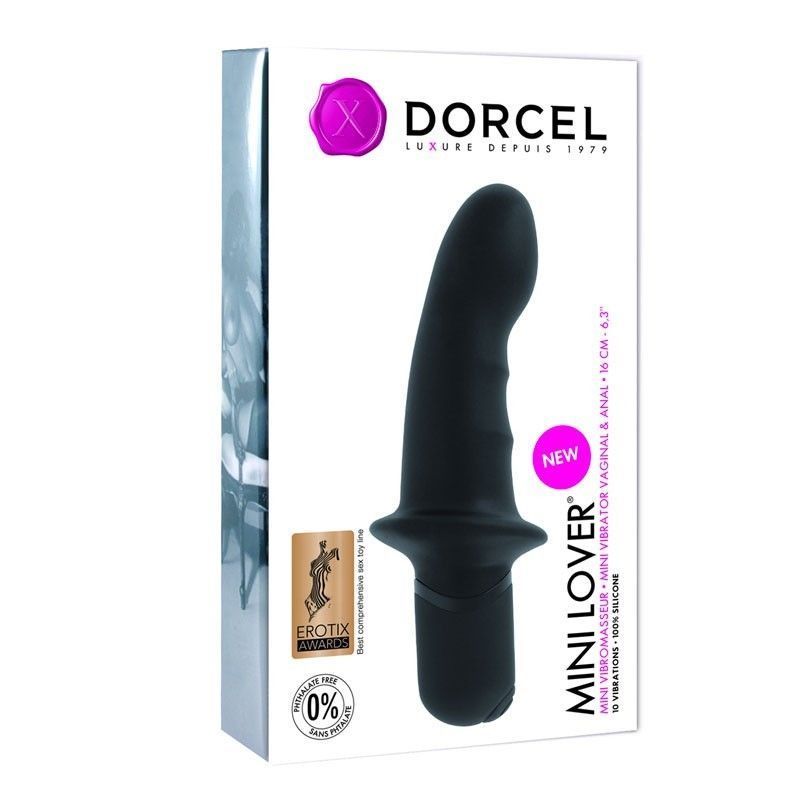 Вібратор Dorcel Mini Lover Black з обмежувачем, для точки G та масажу простати