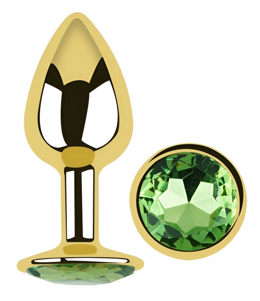 Анальная пробка с кристаллом EGZO - Gold Round Plug Green size M, Золотой