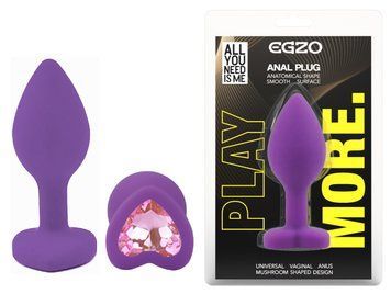 Силиконовая анальная пробка EGZO - Silicone Violet Heart Plug Pink, size S, Фиолетовый