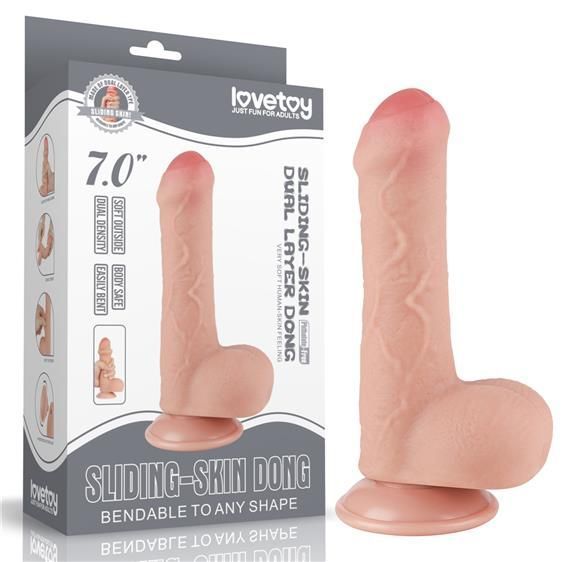 Фаллоимитатор - Sliding-Skin Dual Layer Dong 7" Flesh, телесный