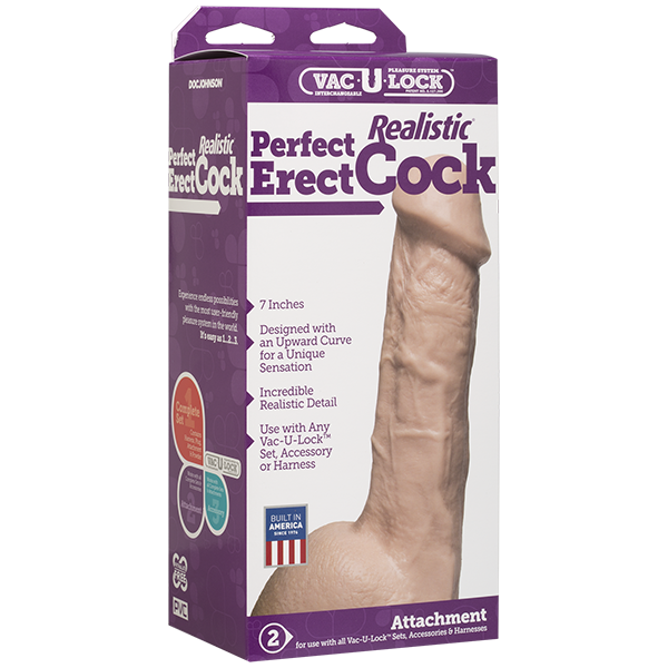 Фалоімітатор Doc Johnson Perfect Erect Cock 7&Prime; &mdash; з яєчками, Vac-U-Lock&trade;, тілесний