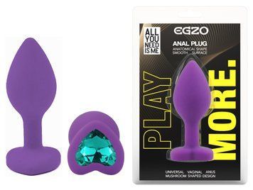 Силиконовая анальная пробка EGZO - Silicone Violet Heart Plug Marine, size S, Фиолетовый