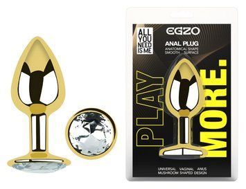 Анальная пробка с кристаллом EGZO - Gold Round Plug Clear size M, Золотой