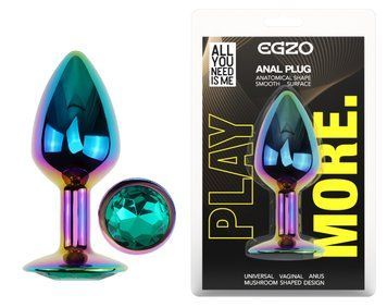 Анальная пробка с кристаллом EGZO - Multicolor Round Plug Marine size M, Мультиколор