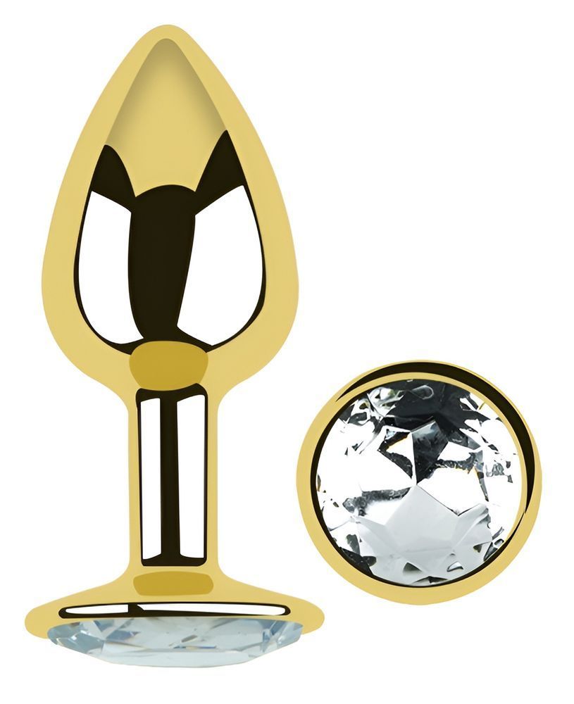 Анальная пробка с кристаллом EGZO - Gold Round Plug Clear size M, Золотой