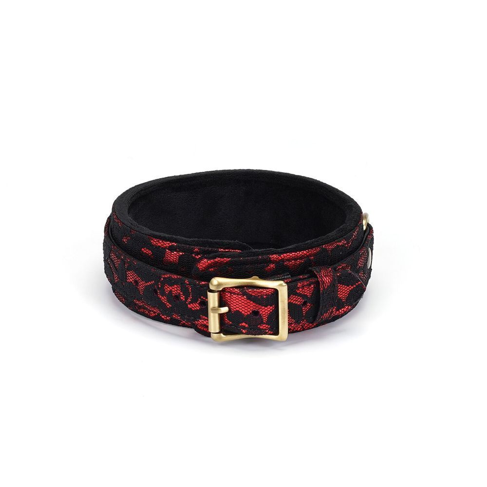 Нашийник з повідцем Liebe Seele Victorian Garden Lace and Vegan Leather Collar With Chain Leash, червоно-чорний