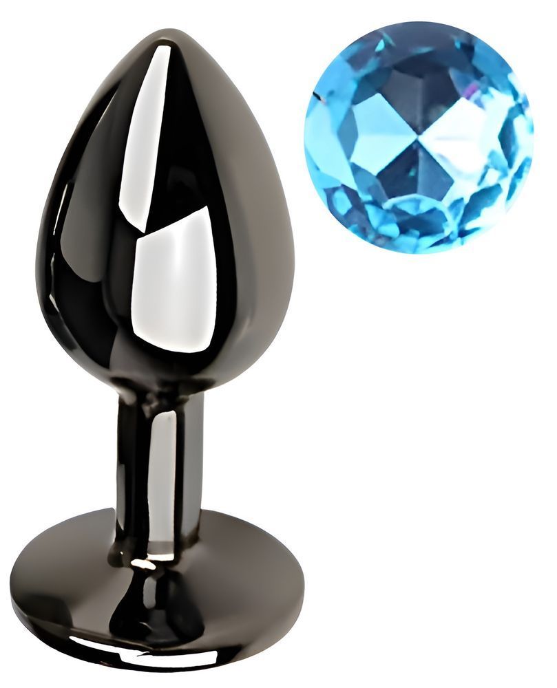 Анальна пробка з кристалом EGZO - Dark Gray Round Plug Aqua, size S, Темное серебро
