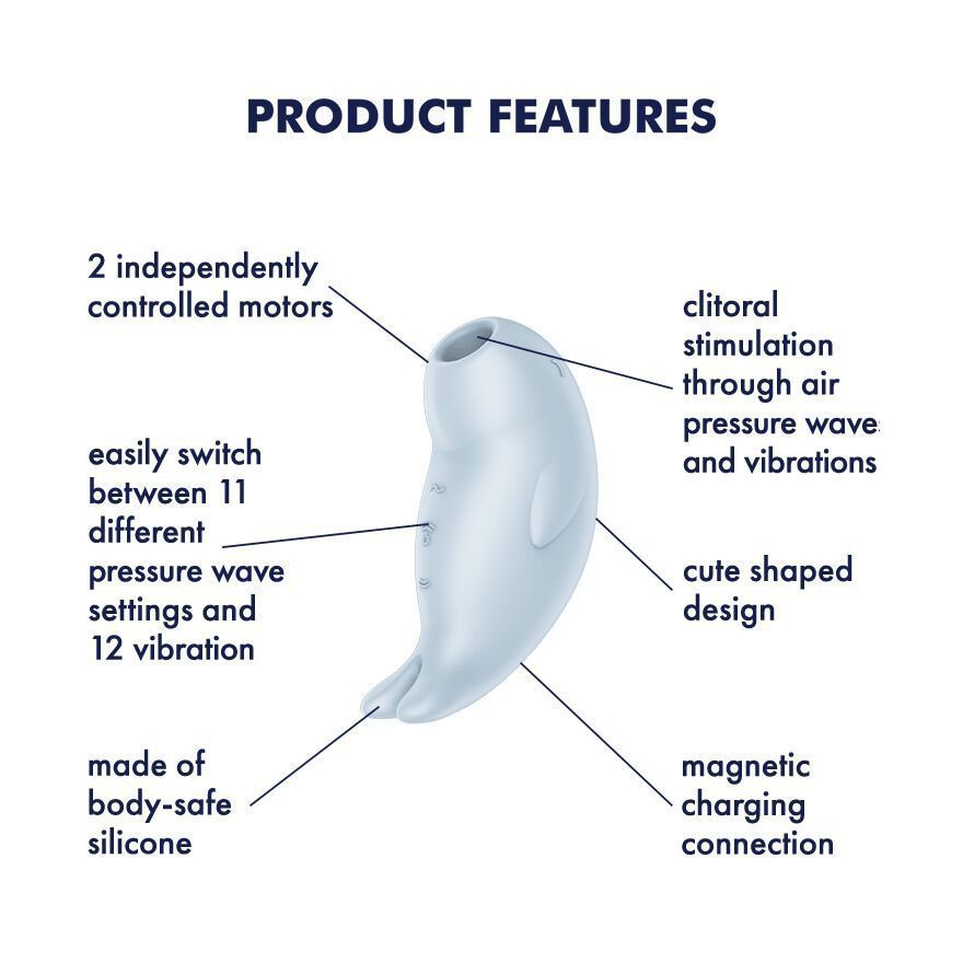 Симулятор орального секса для женщин с вибрацией Satisfyer Seal You Soon, Голубой