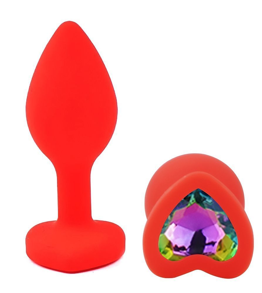 Силіконова анальна пробка EGZO - Silicone Red Heart Plug Rainbow, size S, Червоний