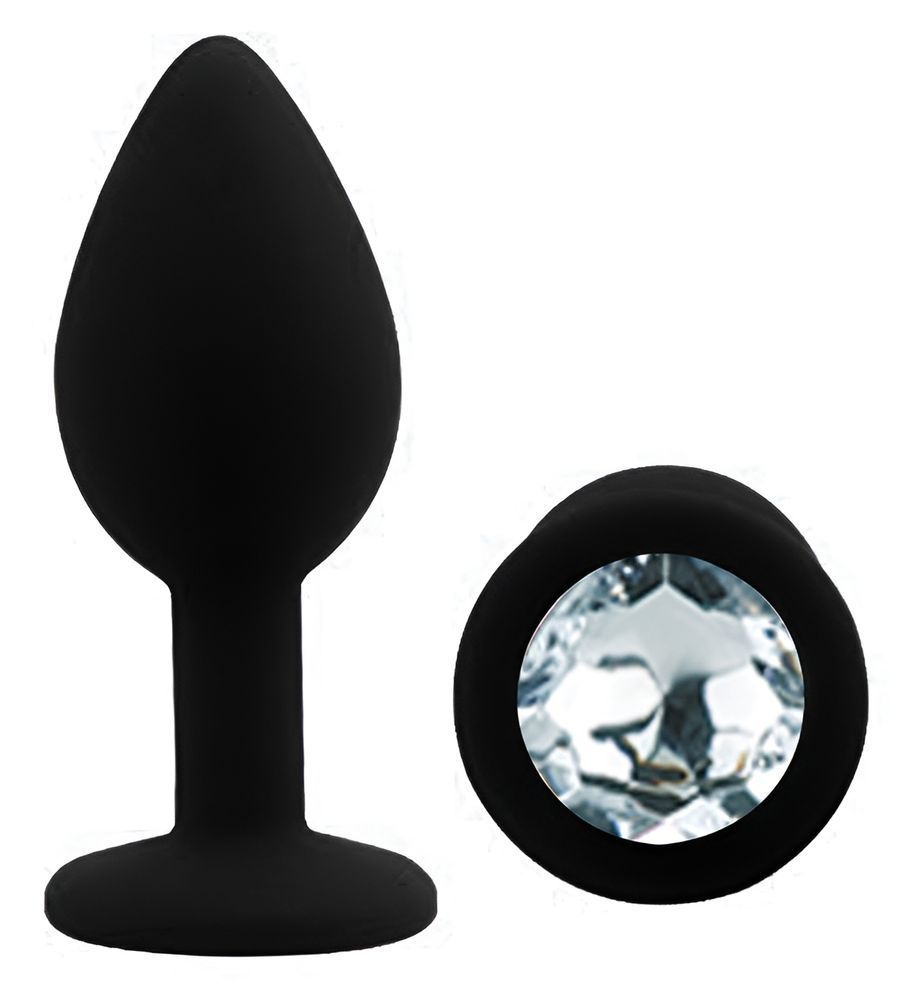 Силіконова анальна пробка EGZO - Silicone Black Round Plug Clear, size S, Черный