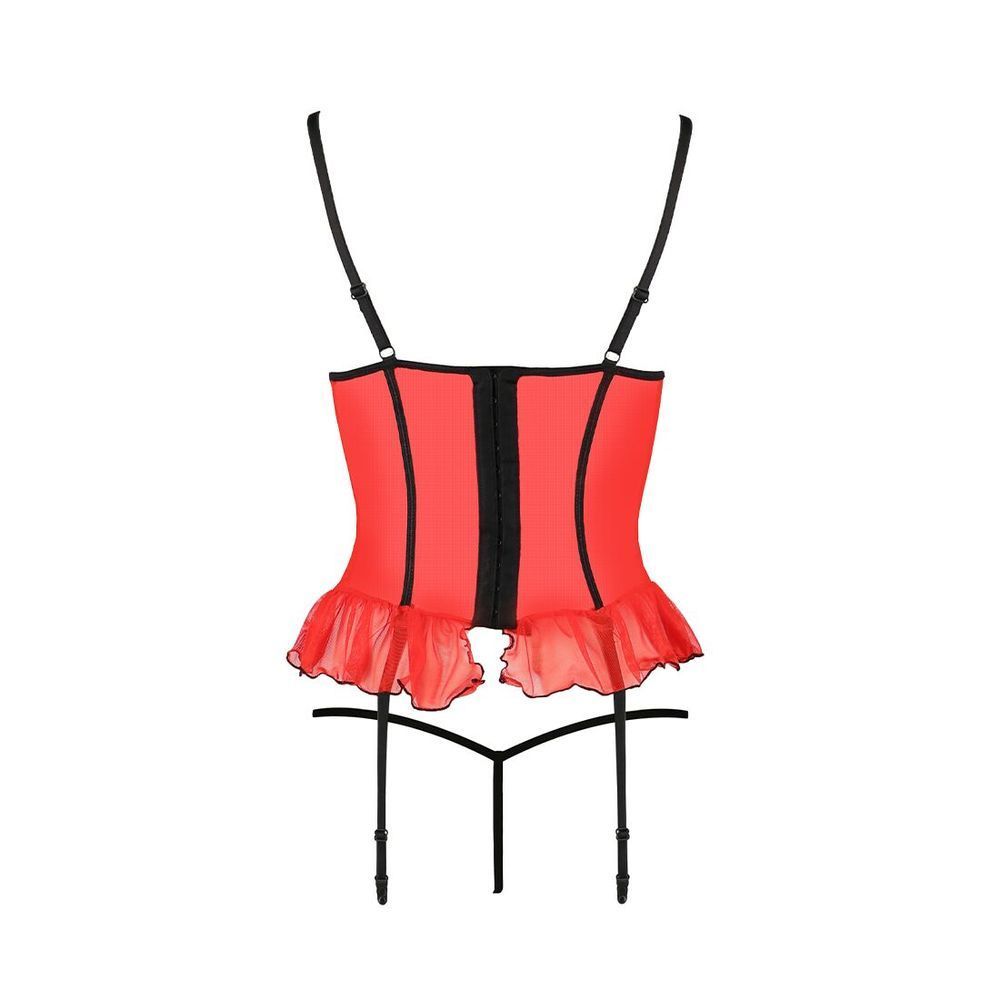 Корсет с открытой грудью CHERRY CORSET red L/XL - Passion Exclusive, трусики, пажи, стрэпы, оборочки