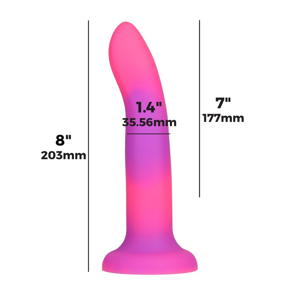 Фалоімітатор ADDICTION Rave 8″, що світиться в темряві, Glow in the Dark Dildo Pink Purple, 20,3 см
