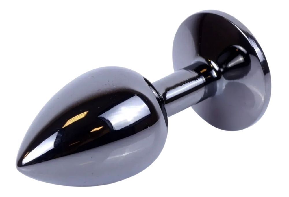 Анальна пробка з кристалом EGZO - Dark Gray Round Plug Amethyst, size M, Темное серебро