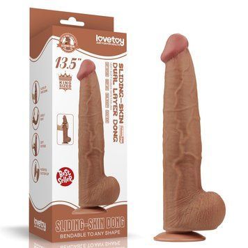 Фаллоимитатор Sliding-Skin Dual Layer Dong King Sized 13.5 с подвижной кожей, Коричневый