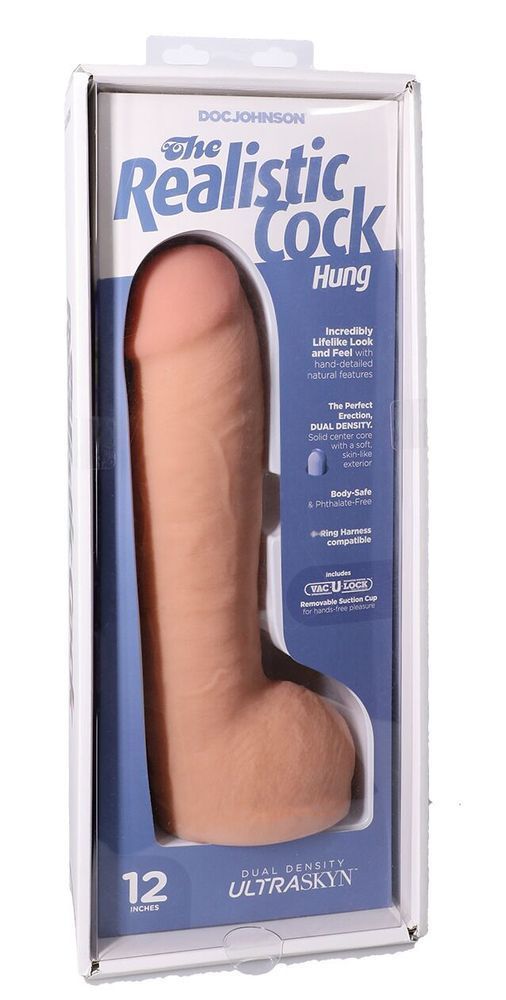 Фалоімітатор Doc Johnson The Realistic Cock ULTRASKYN - 12 Inch Hung with Balls Vanilla, тілесний