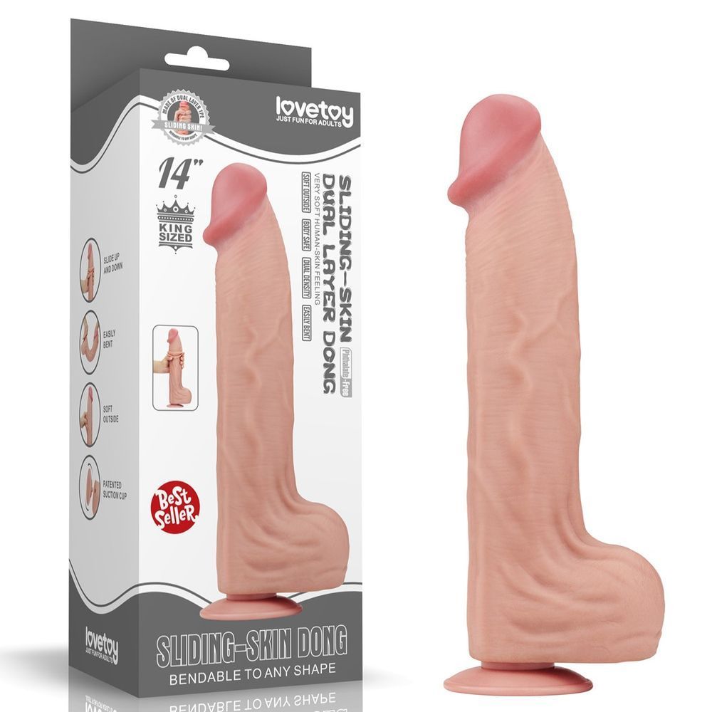 Фаллоимитатор Sliding-Skin Dual Layer Dong King Sized 14 с подвижной кожей, телесный