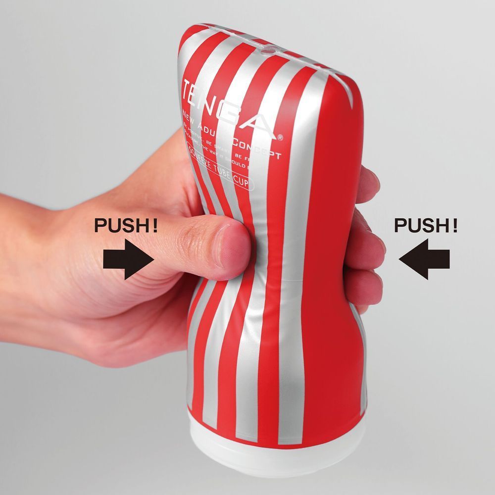 Мастурбатор Tenga Squeeze Tube Cup (мягкая подушечка), Красный, серебристый