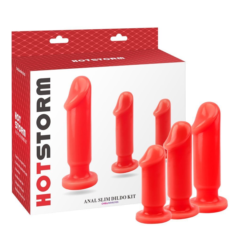 Набір із 3 анальних пробок Hot Storm Anal Slim Dildo Kit, червоний, Червоний
