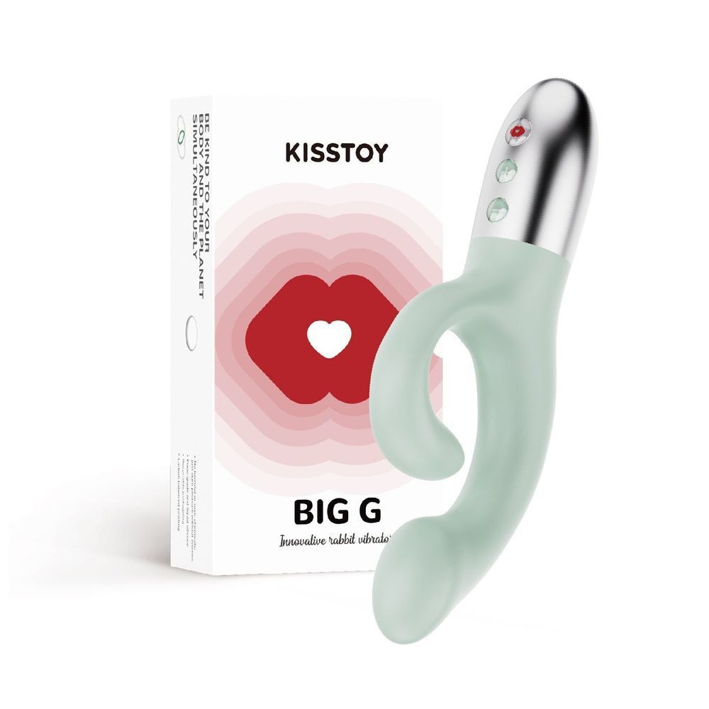 Вібратор-кролик для точки G KISTOY Big G Green, вигнутий відросток, автоматичний підігрів, Зелений