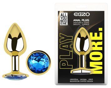 Анальная пробка с кристаллом EGZO - Gold Round Plug Blue size S, Золотой