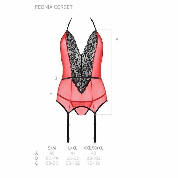 Корсет с пажами для чулок Passion PEONIA CORSET XXL/XXXL red, стринги