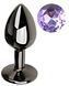 Анальная пробка с кристаллом EGZO - Dark Gray Round Plug Amethyst, size S, Темное серебро