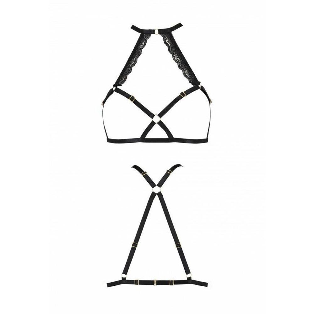 Портупея из стреп с кружевом Lorry Bra black XXL/XXXL &mdash; Passion Exclusive: стринги в комплекте