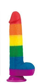 Фалоімітатор Prider Dildo 9" &mdash; райдужний, з мошонкою і присоскою, Райдужний