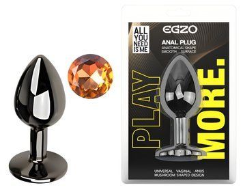 Анальная пробка с кристаллом EGZO - Dark Gray Round Plug Yellow, size S, Темное серебро