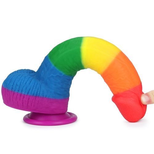Фалоімітатор Prider Dildo 9" &mdash; райдужний, з мошонкою і присоскою, Райдужний