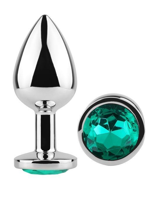 Анальна пробка з кристалом EGZO - Silver Round Plug Marine size S, Сріблястий