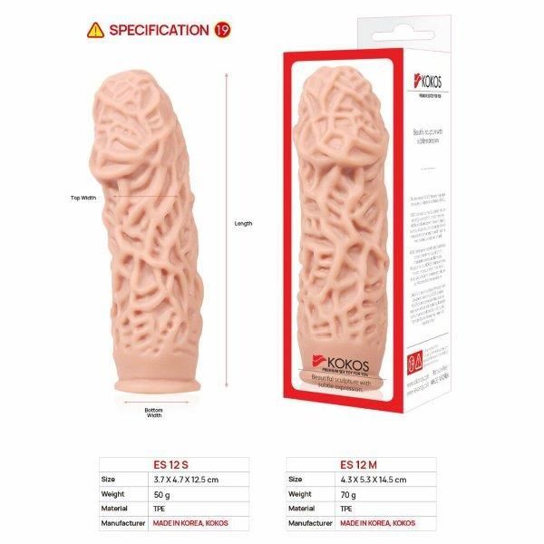 Насадка на член Kokos Extreme Sleeve ES.12 розмір M, що потовщує, стимулює рельєф
