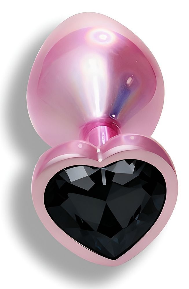 Анальна пробка з кристалом EGZO - Pink Perl Heart Plug Black, size S, Рожевий