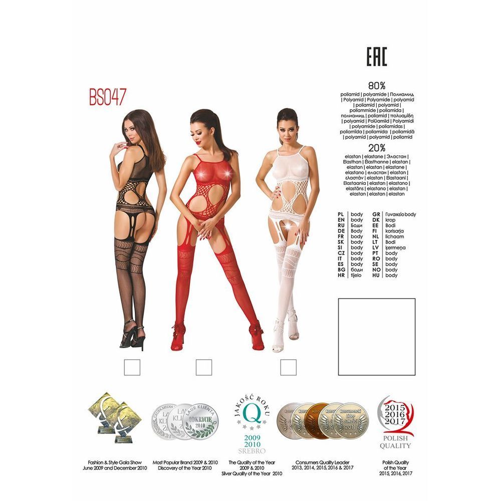 Бодістокінг Passion BS047 black, комбінезон, імітація топа, панчохи та пояси