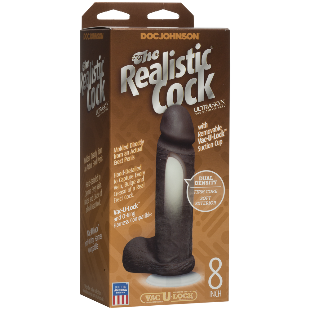 Фалоімітатор Doc Johnson Realistic Cock 8 inch Black - ULTRASKYN, Vack-U-Lock, діаметр 5,1см