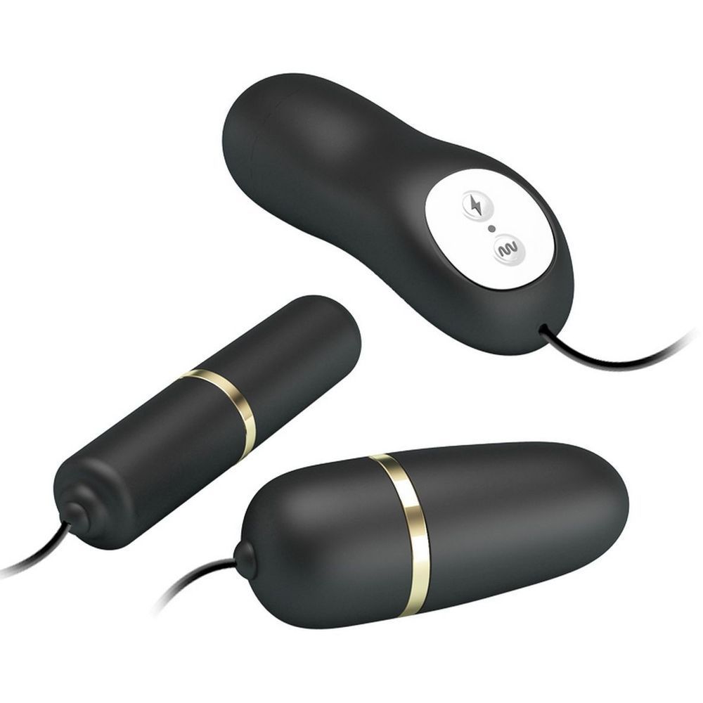 Набір з 2 віброяєць з електростимуляцією Pretty Love Double Vibro Bullet, чорний
