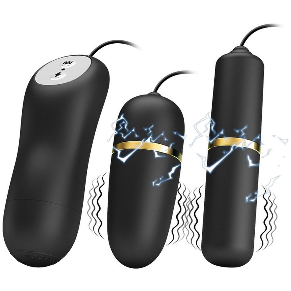 Набір з 2 віброяєць з електростимуляцією Pretty Love Double Vibro Bullet, чорний