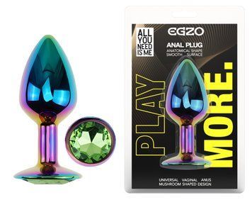 Анальная пробка с кристаллом EGZO - Multicolor Round Plug Green size M, Мультиколор