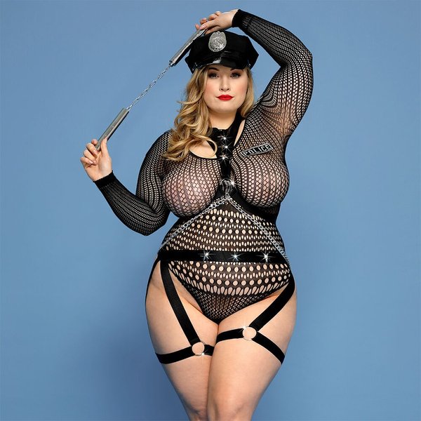 Еротичний костюм поліцейської JSY «Зухвала Сюзі» Plus Size, Black, рукави, нунчаки, ремені, ланцюги