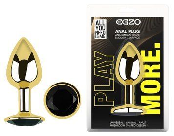 Анальная пробка с кристаллом EGZO - Gold Round Plug Black size S, Золотой