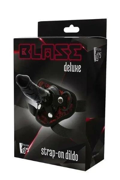 Знімний страпон Dream Toys Blaze Deluxe Strap-On Dildo на чорних трусиках з червоною вишивкою