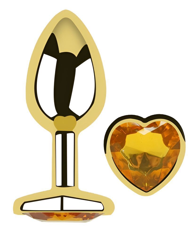 Анальна пробка з кристалом EGZO - Gold Heart Plug Yellow size S, Золотий
