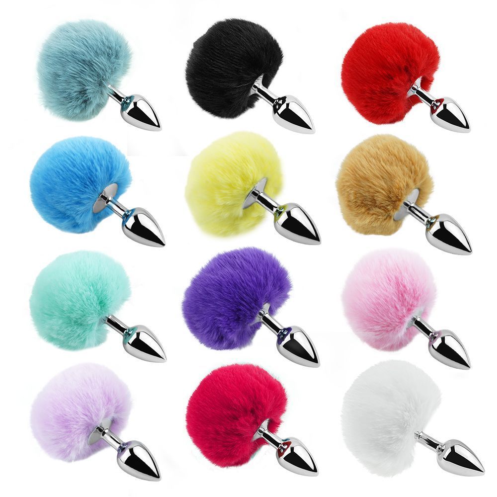Анальная пробка с хвостом EGZO - Bunny Tail Silver Plug Red, size S, Красный