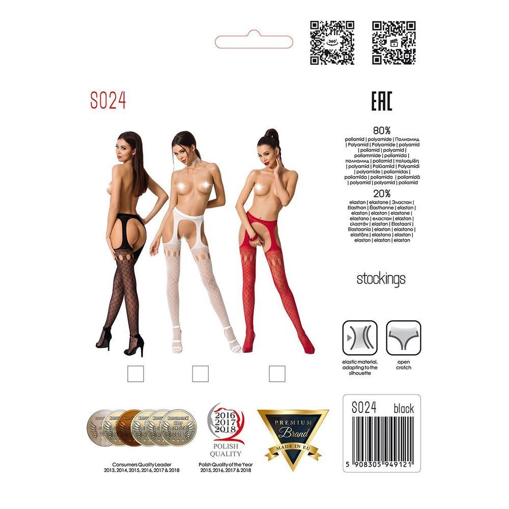 Эротические колготки-бодистокинг Passion S024 red, имитация соблазнительных чулочков и пояса