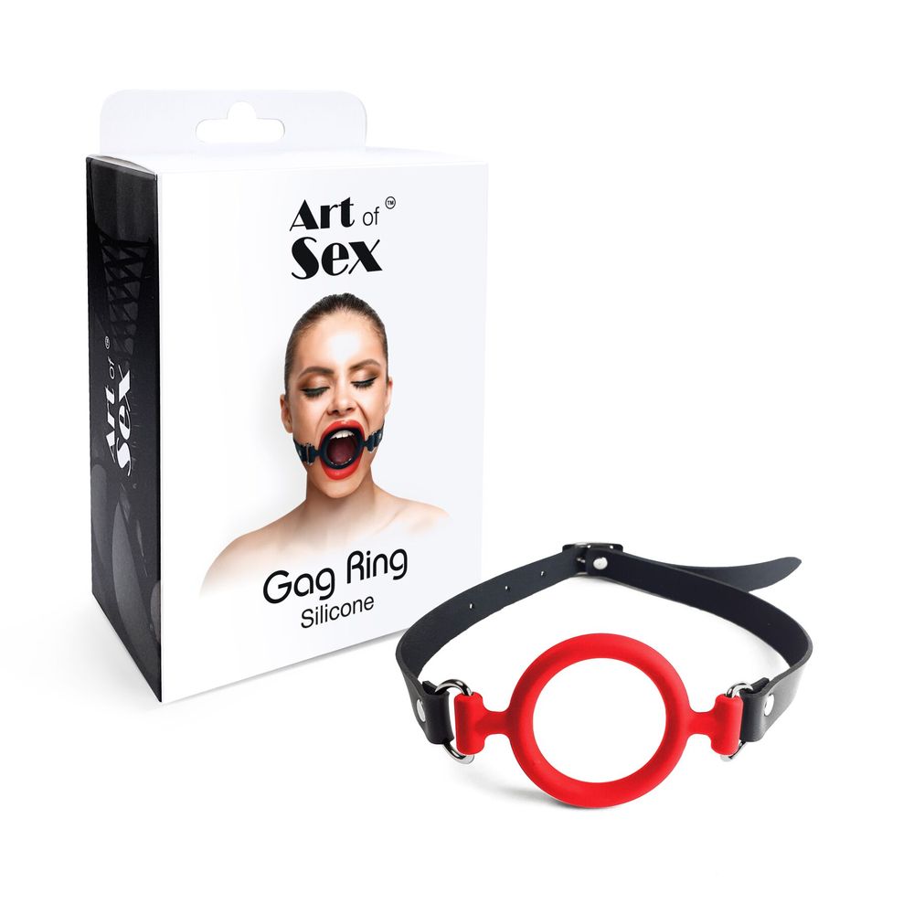 Кляп-расширитель силиконовое кольцо Art of Sex – Gag ring, красный, натуральная кожа
