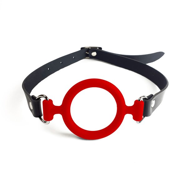 Кляп-розширювач силіконове кільце Art of Sex – Gag ring, червоний, натуральна шкіра