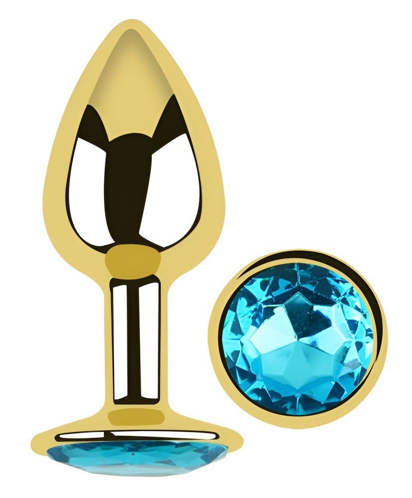 Анальна пробка з кристалом EGZO - Gold Round Plug Aqua size M, Золотий